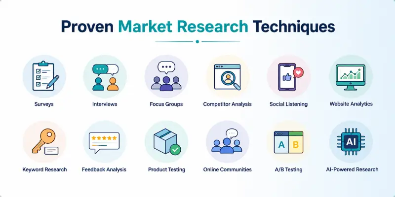 Proven market research techniques infographic