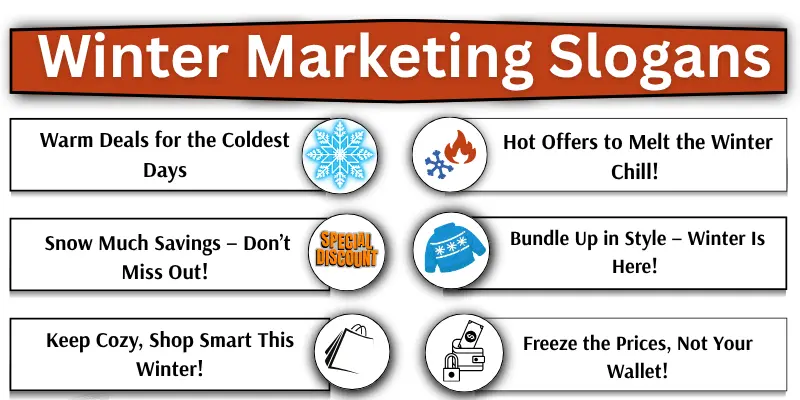 winter marketing slogans images Infographic show winter marketing slogans with icons.